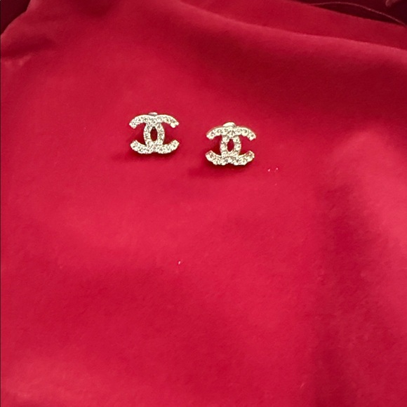 CHANEL Silver Crystal CC Earrings - Picture 1 of 3